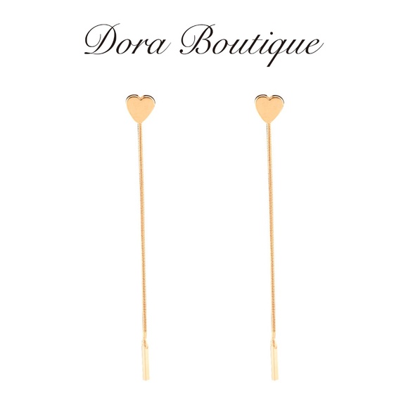 Minimalist Geometric Heart String Earrings - Picture 2 of 5